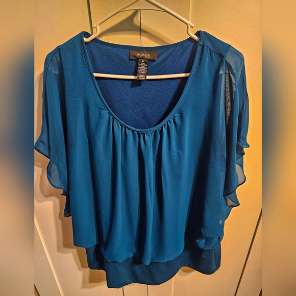 New Look Tops - Style & Co Teal Blouse with Sheer Sleeves 2x